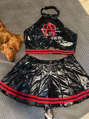 NWTs size S Dolls Kill Vinyl Halter Skirt Set LAWLESS CHEERLEADER COSTUME